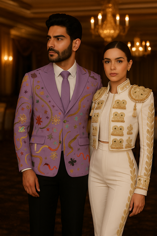 Golden Conquest – Embellished Matador-Inspired Cropped Jacket Set