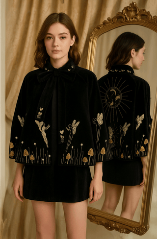 The Midnight Enchantress Cape — Velvet, Myth & Gold