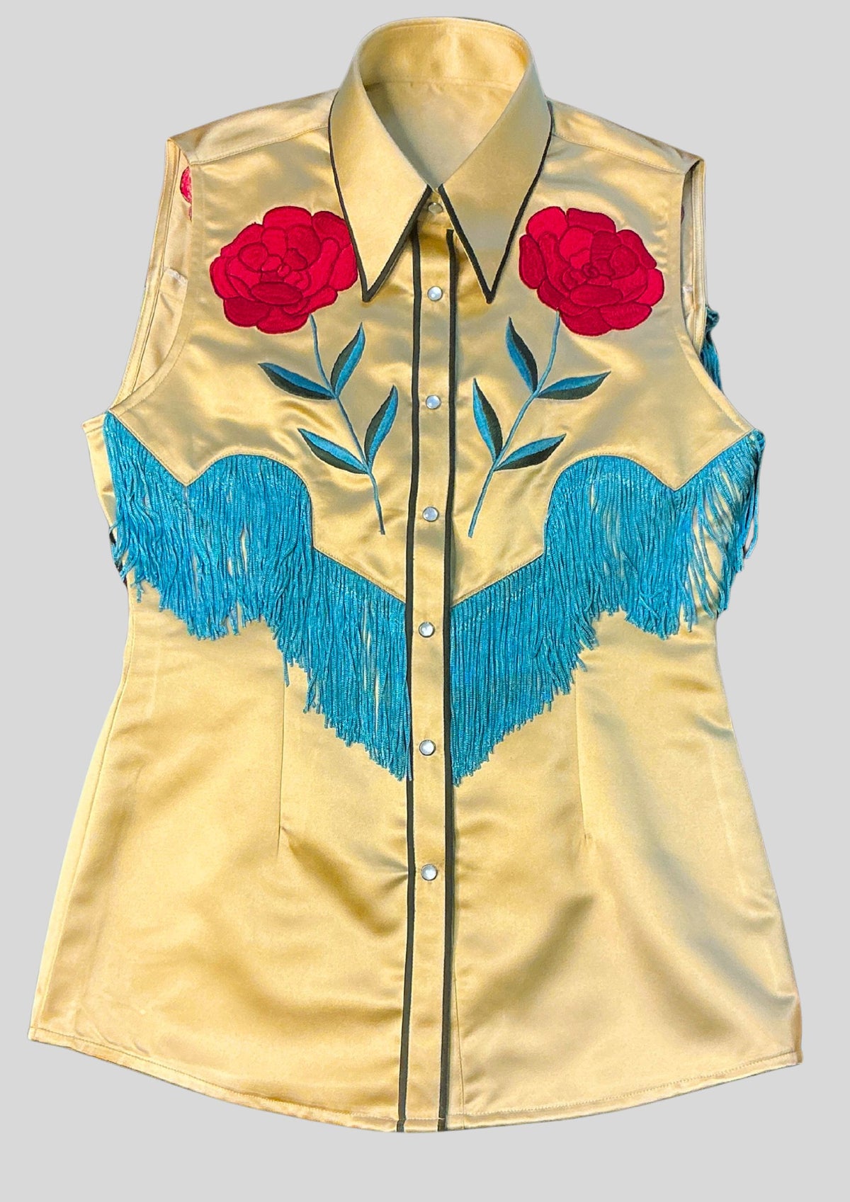 Women’s Country Western Cowgirl 2 Piece Satin Dress Floral Embroidered Shirt & Skirt Party Outfit