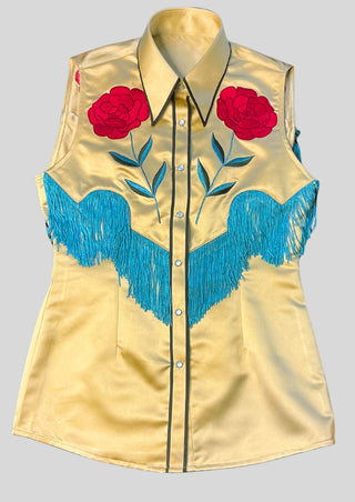 Women’s Country Western Cowgirl 2 Piece Satin Dress Floral Embroidered Shirt & Skirt Party Outfit