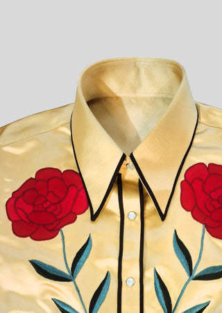 Women’s Country Western Cowgirl 2 Piece Satin Dress Floral Embroidered Shirt & Skirt Party Outfit