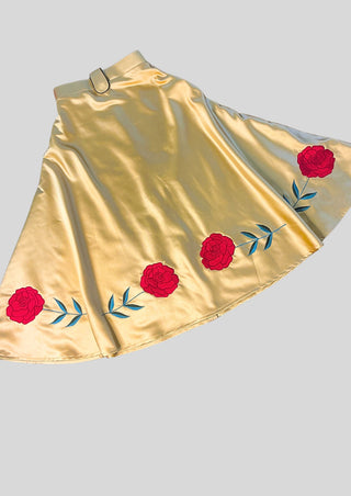 Women’s Country Western Cowgirl 2 Piece Satin Dress Floral Embroidered Shirt & Skirt Party Outfit