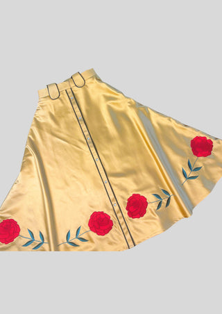 Women’s Country Western Cowgirl 2 Piece Satin Dress Floral Embroidered Shirt & Skirt Party Outfit