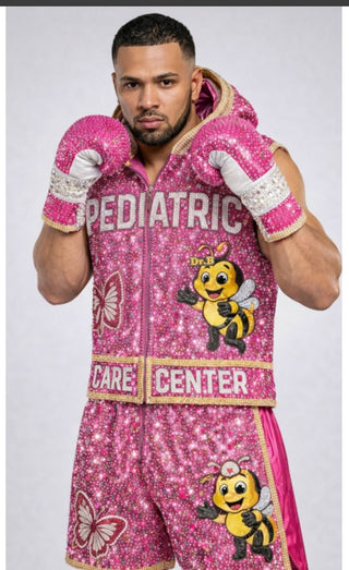 Custom Rhinestone Embroidered Sports Set – Pediatric Care Center Theme | Handmade Bling Outfit | Softball, Football & Boxing Inspired Costume