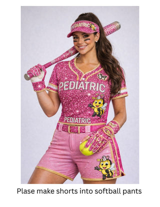 Custom Rhinestone Embroidered Sports Set – Pediatric Care Center Theme | Handmade Bling Outfit | Softball, Football & Boxing Inspired Costume