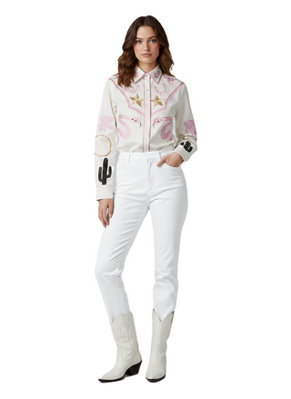 Women Ivory Customized Wedding Outfits Embroidered Western Bridal Suits 2-Piece Shirt