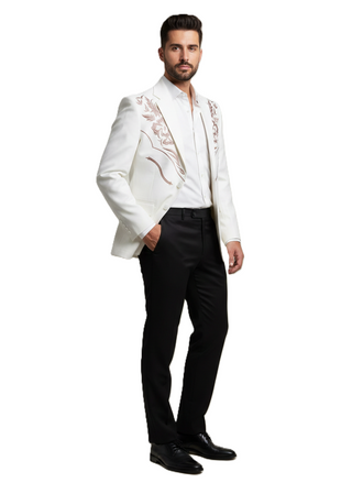 Men White Cotton Custom 2Pc Western Pantsuit Embroidered Western Suit