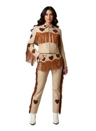 Women Custom Made Beige Skirt Suit Heart Embroidery Fringed Country Western Wedding Suit