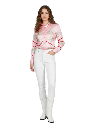 Women Baby Pink Shirt Customized 2 Piece Cowgirl Rodeo Suits