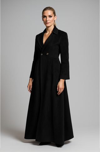 The Noir Sovereign Coat — Timeless power draped in elegance.