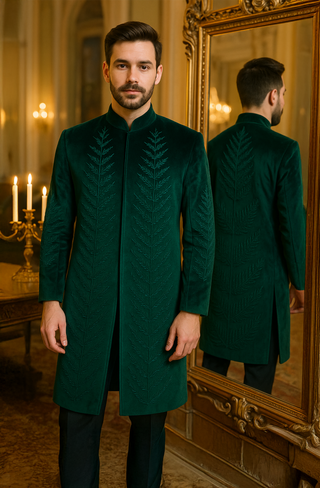 The 'Arboreal Monarch' Sherwani — Emerald Power & Forest Whispers