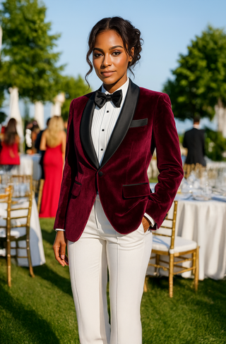 The 'Bordeaux Belle' Tuxedo — Velvet Vixen & Modern Flair