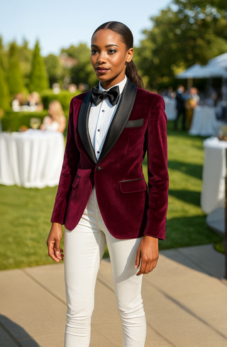 The 'Bordeaux Belle' Tuxedo — Velvet Vixen & Modern Flair