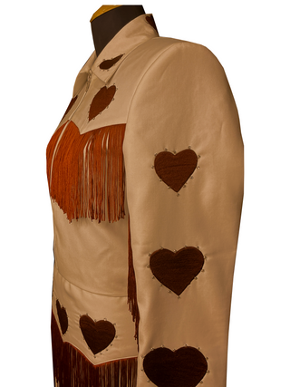 Women Custom Made Beige Skirt Suit Heart Embroidery Fringed Country Western Wedding Suit