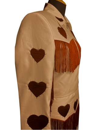 Women Custom Made Beige Skirt Suit Heart Embroidery Fringed Country Western Wedding Suit