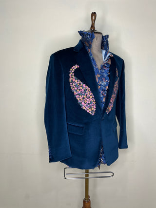 The 'Peacock Reverie' Tuxedo — Sapphire Velvet & Bespoke Artistry