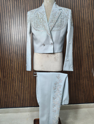 Moonlit Mist – Bespoke Powder Blue Embroidered Suit