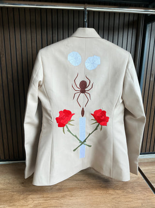 Men's Beige red roses embroided Western suit