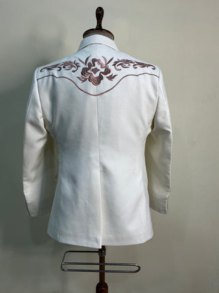 Men White Cotton Custom 2Pc Western Pantsuit Embroidered Western Suit