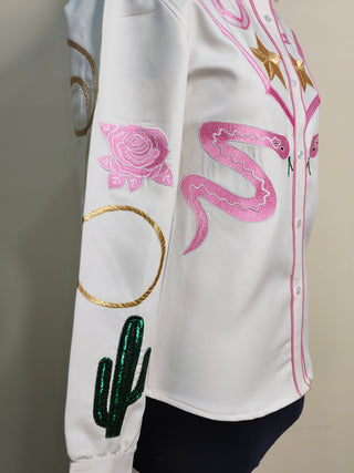 Women Ivory Customized Wedding Outfits Embroidered Western Bridal Suits 2-Piece Shirt