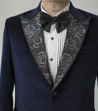 The Midnight Rose Tuxedo — where classic black tie meets poetic detail.