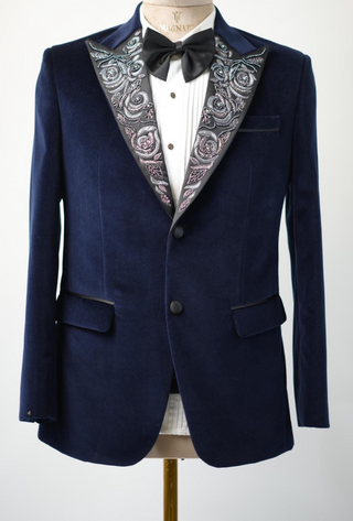 The Midnight Rose Tuxedo — where classic black tie meets poetic detail.