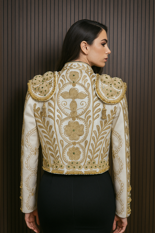 Golden Conquest – Embellished Matador-Inspired Cropped Jacket Set