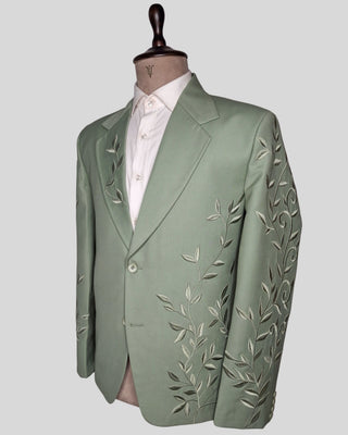 Men’s Sage Green Embroidered 2 Piece Suit Designer Blazer with Pants | Wedding, Reception & Party Wear Outfit