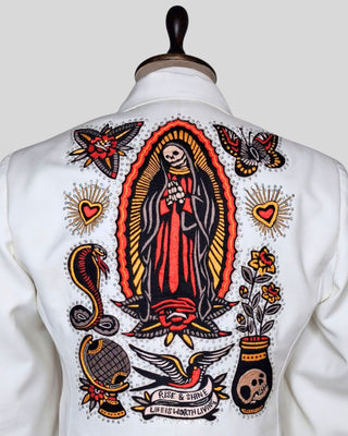 Men’s White Country Western Embroidered Blazer – Gothic Skull & Vulture Jacket, Rhinestone Halloween Party Concert Outfit