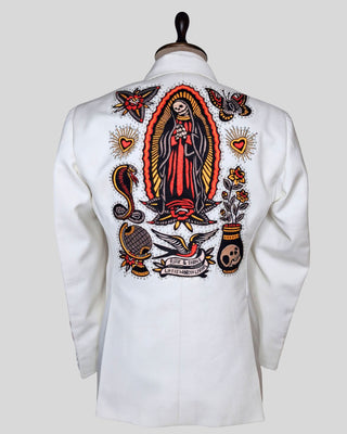 Men’s White Country Western Embroidered Blazer – Gothic Skull & Vulture Jacket, Rhinestone Halloween Party Concert Outfit