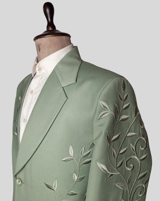 Men’s Sage Green Embroidered 2 Piece Suit Designer Blazer with Pants | Wedding, Reception & Party Wear Outfit
