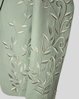 Men’s Sage Green Embroidered 2 Piece Suit Designer Blazer with Pants | Wedding, Reception & Party Wear Outfit