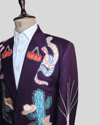 Men Wine Customized 2 Piece Suit Snake Cactus Wild Theme Embroidered Rhinestone Western Suit
