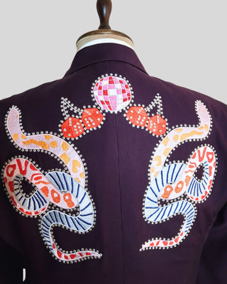 Men Wine Customized 2 Piece Suit Snake Cactus Wild Theme Embroidered Rhinestone Western Suit