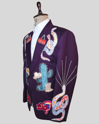 Men Wine Customized 2 Piece Suit Snake Cactus Wild Theme Embroidered Rhinestone Western Suit
