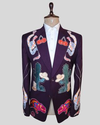 Men Wine Customized 2 Piece Suit Snake Cactus Wild Theme Embroidered Rhinestone Western Suit