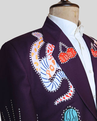 Men Wine Customized 2 Piece Suit Snake Cactus Wild Theme Embroidered Rhinestone Western Suit