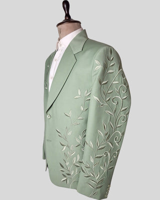 Men’s Sage Green Embroidered 2 Piece Suit Designer Blazer with Pants | Wedding, Reception & Party Wear Outfit