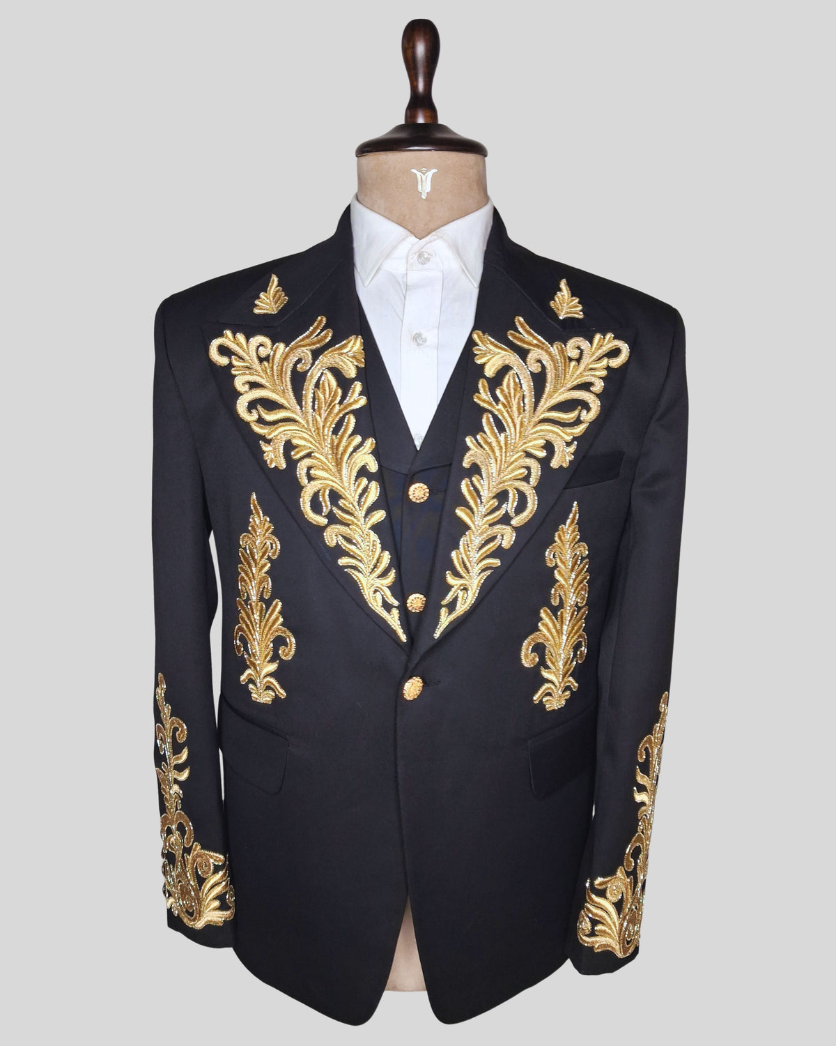Men Black Customized 4 Piece Gold Embroidered History Suit for Cosplay & Theatre Events