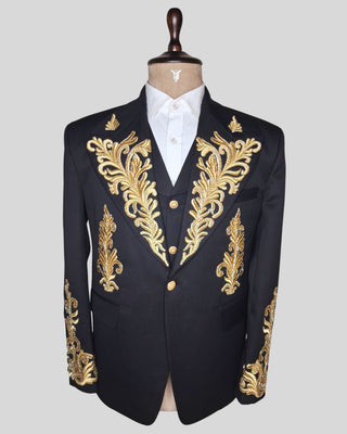 Men Black Customized 4 Piece Gold Embroidered History Suit for Cosplay & Theatre Events