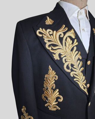Men Black Customized 4 Piece Gold Embroidered History Suit for Cosplay & Theatre Events