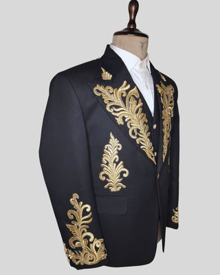Men Black Customized 4 Piece Gold Embroidered History Suit for Cosplay & Theatre Events