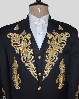 Men Black Customized 4 Piece Gold Embroidered History Suit for Cosplay & Theatre Events