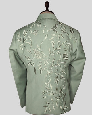 Men’s Sage Green Embroidered 2 Piece Suit Designer Blazer with Pants | Wedding, Reception & Party Wear Outfit