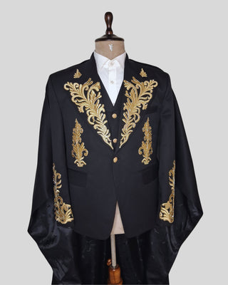 Men Black Customized 4 Piece Gold Embroidered History Suit for Cosplay & Theatre Events