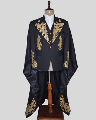 Men Black Customized 4 Piece Gold Embroidered History Suit for Cosplay & Theatre Events