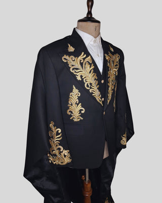 Men Black Customized 4 Piece Gold Embroidered History Suit for Cosplay & Theatre Events