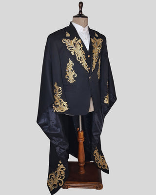 Men Black Customized 4 Piece Gold Embroidered History Suit for Cosplay & Theatre Events