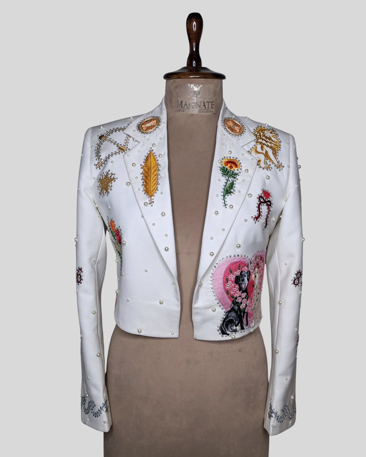 Women Customized Ivory Country Western 2 Piece Suit Embroidered Pearl Rhinestone Wedding Suit Western Bridal Outfit