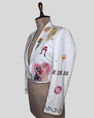 Women Customized Ivory Country Western 2 Piece Suit Embroidered Pearl Rhinestone Wedding Suit Western Bridal Outfit
